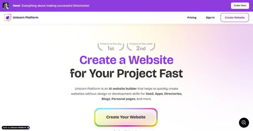 Unicorn Platform homepage